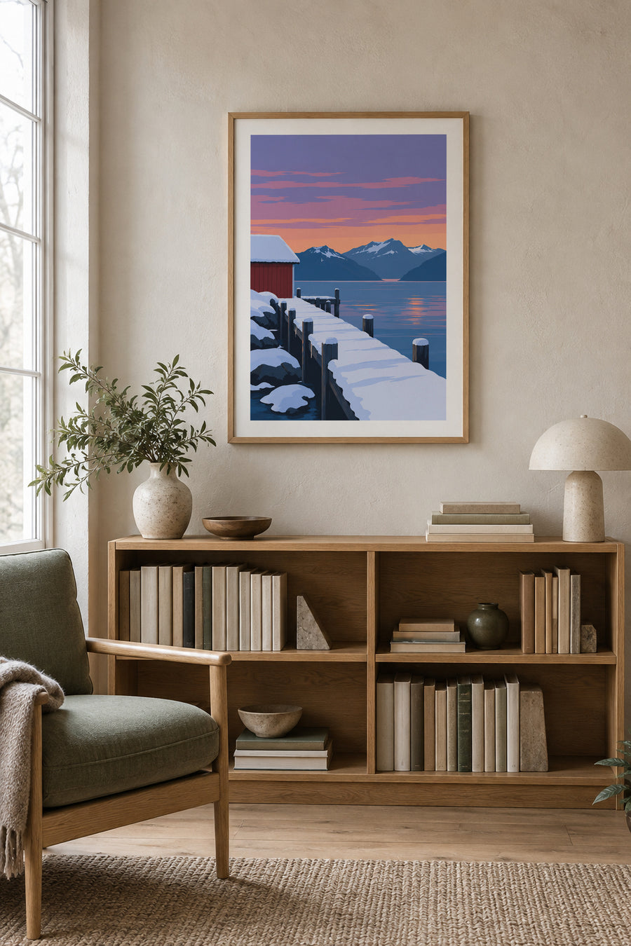 Snødekt brygge – Vinterlys ved fjorden